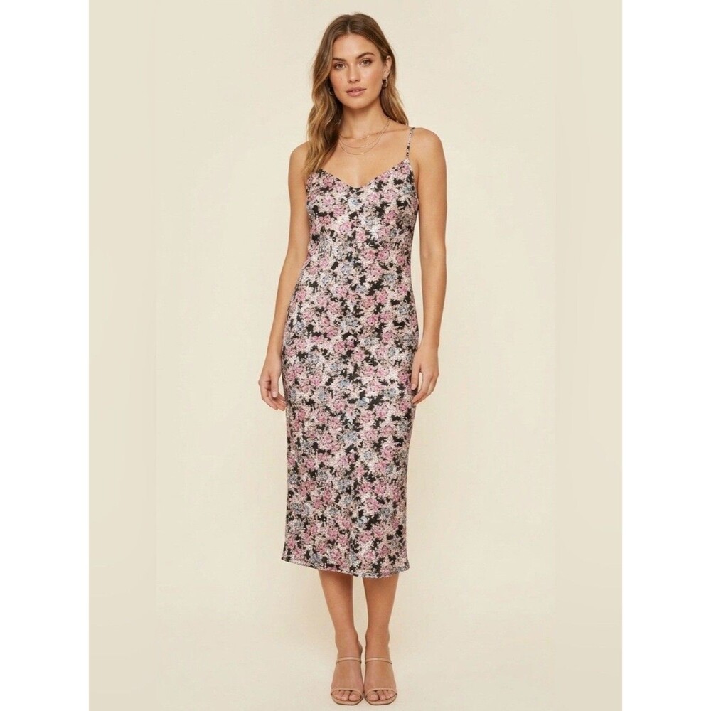 AFRM Slip Dress Floral Satin Midi Side Zip Size XL